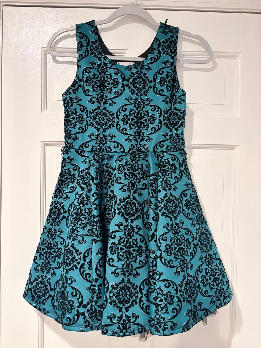 Knitworks Teal and Black Fit-and-Flare Party Dress Size 12